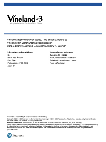 Vineland-3 Lærerrapport