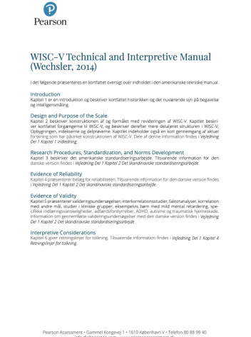 Oversigt over indholdet i den amerikanske WISC-V Technical and Interpretive Manual