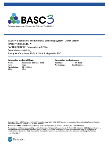BESS Resultatrapport Selvvurdering