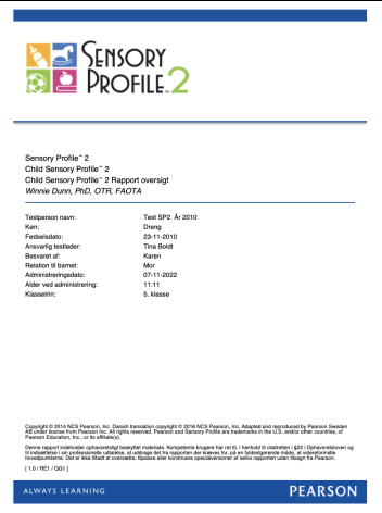 Sensory Profile 2 Child Resultatrapport