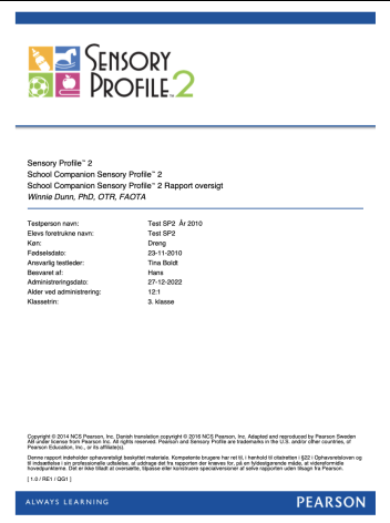 Sensory Profile 2 School Resultatrapport